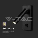 V-TAC VT-10286 2W LED Стенен Аплик Хотел Квадрат 3000K Черно Тяло