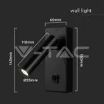 V-TAC VT-10286 2W LED Стенен Аплик Хотел Квадрат 3000K Черно Тяло