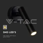 V-TAC VT-10290 2W LED Стенен Аплик Хотел Кръг 3000K Черно Тяло