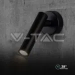 V-TAC VT-10290 2W LED Стенен Аплик Хотел Кръг 3000K Черно Тяло