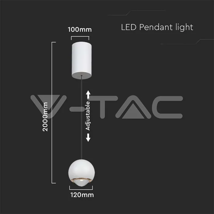 V-TAC VT-10342 5W LED Висяща Лампа Бяло Тяло 3000K