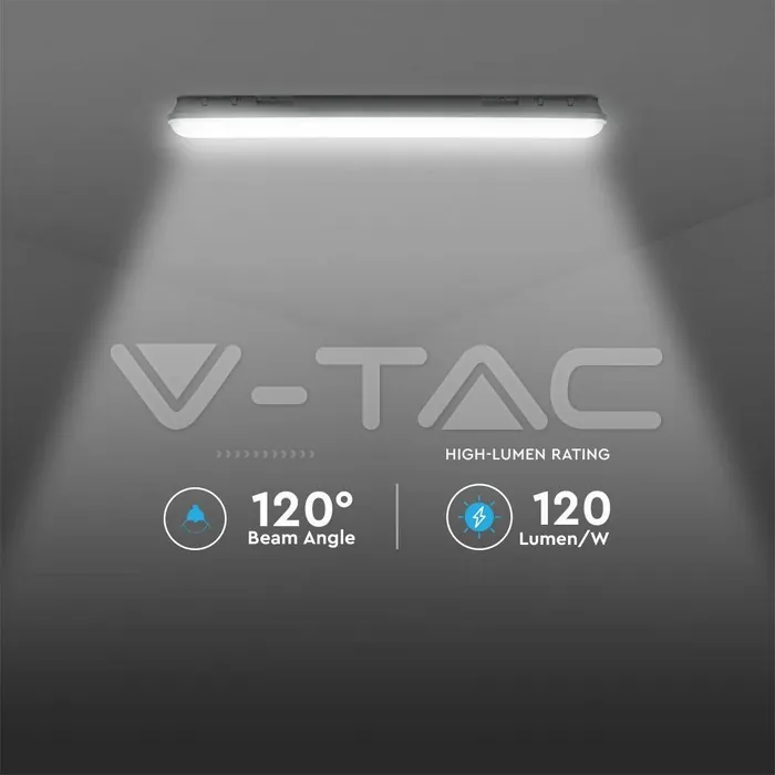 V-TAC VT-20213 LED Влагозащитено Тяло M-Серия 1500мм 48W 4000K Прозрачно Стоманен Клип 120 lm/W