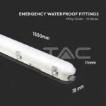 V-TAC VT-2120221 LED Влагозащитено Тяло М-Серия 1500мм 48W 4000K Авариино Захранване Стоманен Клип 120lm/W