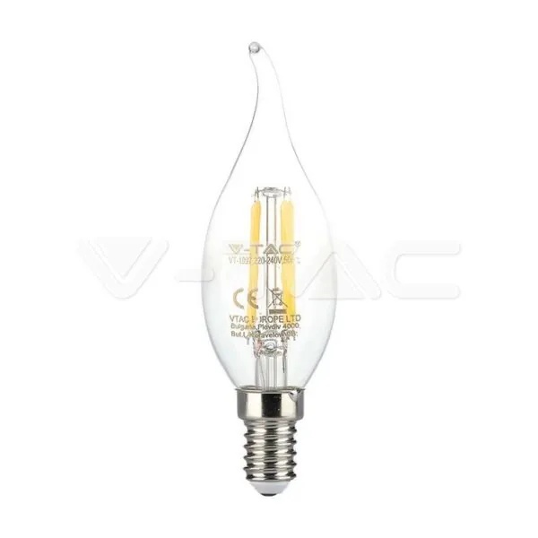 V-TAC VT-214302 LED Крушка 4W Филамент E14 Кендъл Пламък 3000K