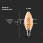 V-TAC VT-217115 LED Крушка 4W Filament E14 Кендъл Амбър Спирала 2200K