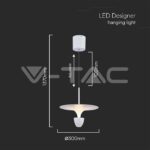 V-TAC VT-23102 9W LED Висяща Лампа (30*300*1370MM) Бяло Тяло 3000K Регулируема