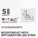 V-TAC VT-2874 Монтажен Kитс Дифузер за LED Лента Алуминиев Черен 2000x15.8x15.8мм