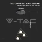 V-TAC VT-3927 Пендел E27 Geometric Пирамида Троен Черен Мат