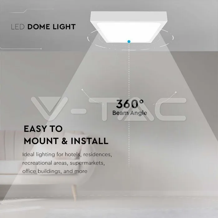 V-TAC VT-7624 18W LED Плафон Квадрат Бяла Рамка 3000К IP44