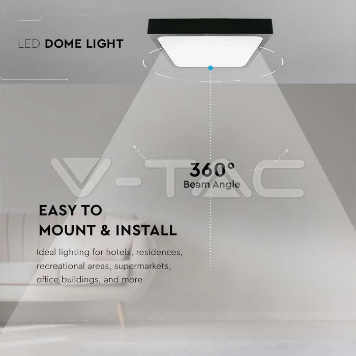 V-TAC VT-7647 24W LED Плафон Квадрат Черна Рамка 6400К IP44