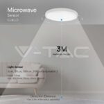 V-TAC VT-76591 18W LED Плафон Кръг Микровълнов Сензор Бяла Рамка 3000К IP44