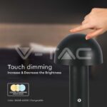 V-TAC VT-7898 LED Настолна Лампа 1800mAh Батерия 150x250 3 в 1 Черно Тяло