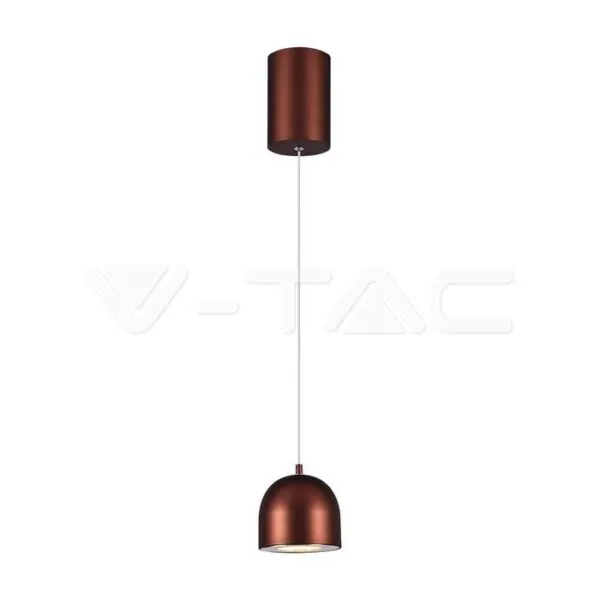 V-TAC VT-7997 8.5W LED Висяща Лампа Φ100 Регулируемо Въже Touch On/Off Кафяво Тяло 3000K