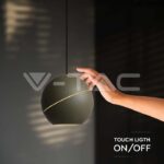 V-TAC VT-8003 8.5W LED Висяща Лампа Φ180 Регулируемо Въже Touch On/Off Златно Тяло 3000K