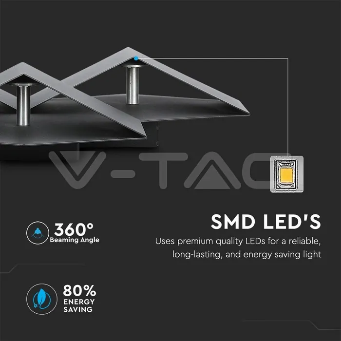 V-TAC VT-8223 9W Стенна Лампа Черно Тяло 3000K IP20