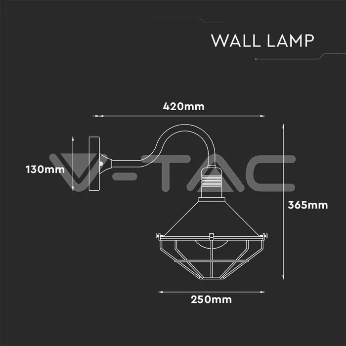 V-TAC VT-8972 Стенна Лампа E27 IP65 Ф250 Черна