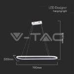 V-TAC VT-10056 24W LED Висяща Лампа (80*20*100CM) 3000K Бяло Тяло