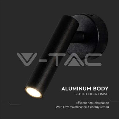 V-TAC VT-10290 2W LED Стенен Аплик Хотел Кръг 3000K Черно Тяло