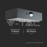 V-TAC VT-10305 3W LED Соларна Стенна Лампа със Сензор 4000K+3000K Черна