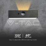 V-TAC VT-10305 3W LED Соларна Стенна Лампа със Сензор 4000K+3000K Черна