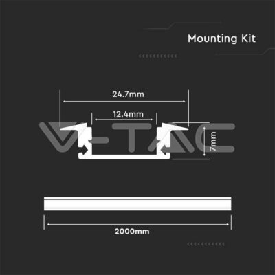 V-TAC VT-10320 Монтажен Kит с Дифузер за LED Лента Алуминиев Мат 2000* 24.7*7MM