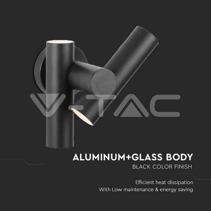 V-TAC VT-23049 2x2.6W Стенен Спот Черен 4000К IP44