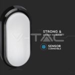 V-TAC VT-1310 8W LED Плафон Правоъгълен Овал Черно Тяло Бяла Светлина IP54