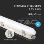 V-TAC VT-2120220 LED Влагозащитено Тяло М-Серия 1500мм 48W 6500K Авариино Захранване Стоманен Клип 120lm/W