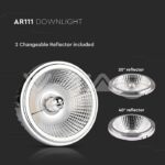 V-TAC VT-212793 LED Крушка AR111 20W Регулиращ Рефлектор 40`D/20`D 4000K Silver