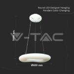 V-TAC VT-213959 38W Пендел/Плафон Кръг 3 Цветен D:600*H:2000 Димиращ Бял