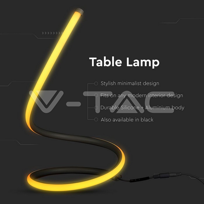 V-TAC VT-2140311 12W LED Настолна Лампа Извита Кабел - Ключ 3000К Черна