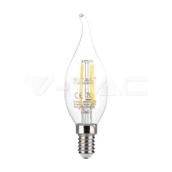 V-TAC VT-214302 LED Крушка 4W Filament E14 Кендъл Пламък 3000K