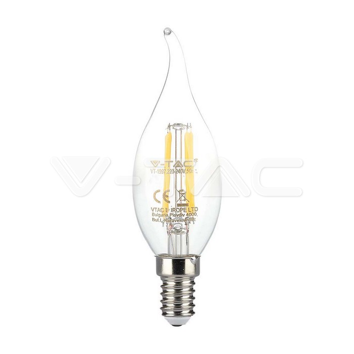 V-TAC VT-214302 LED Крушка 4W Filament E14 Кендъл Пламък 3000K