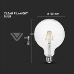 V-TAC VT-214424 LED Крушка 10W Filament E27 G125 6500K