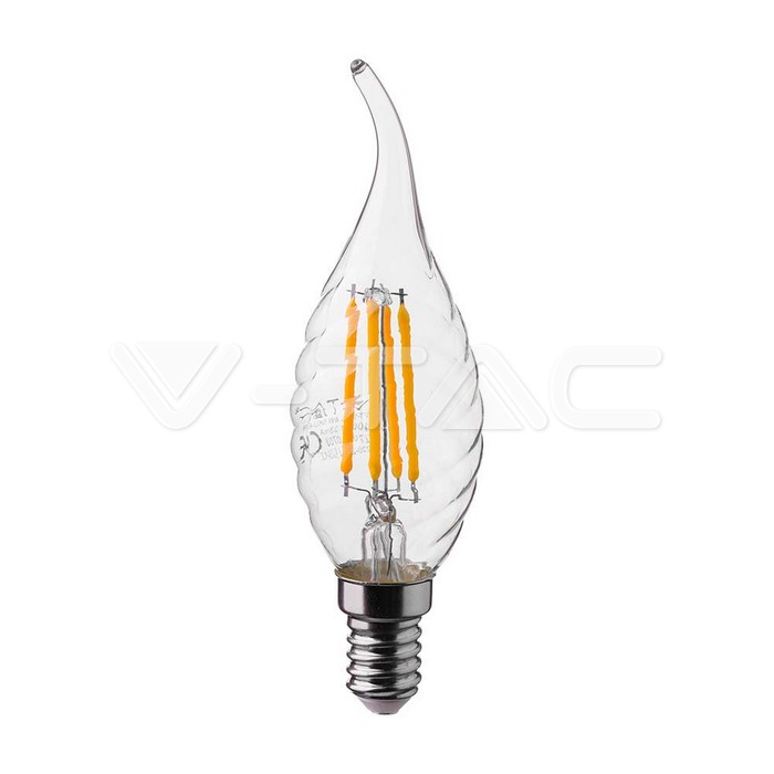 V-TAC VT-214432 LED Крушка 4W Filament E14 Кендъл Спирала Пламък 6500K