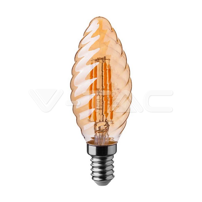 V-TAC VT-217115 LED Крушка 4W Filament E14 Кендъл Амбър Спирала 2200K