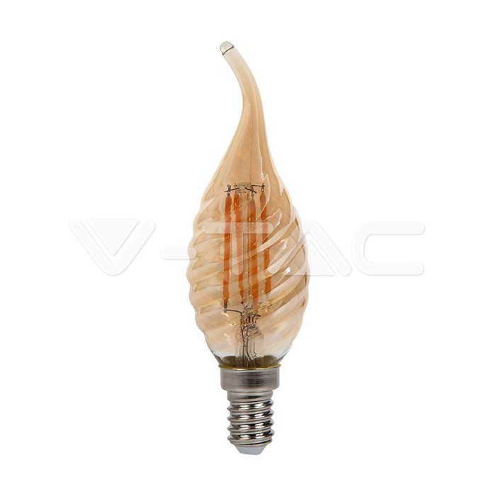 V-TAC VT-217116 LED Крушка 4W Filament E14 Кендъл Амбър Спирала Плам 2200K