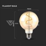 V-TAC VT-217146 LED Крушка 4W Filament E27 G95 AMBER 2200K