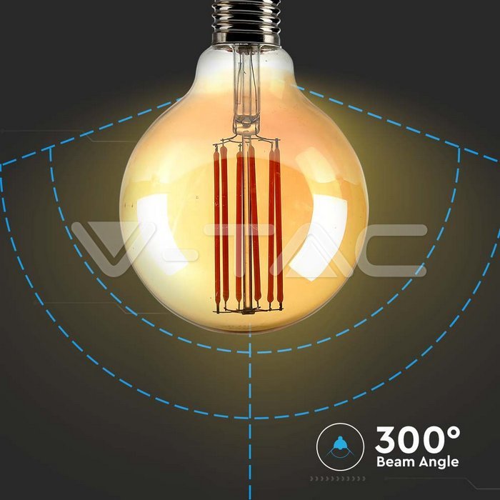 V-TAC VT-217147 LED Крушка 7W Filament E27 G95 Амбър 2200K