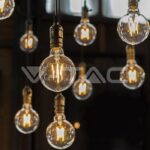 V-TAC VT-217155 LED Крушка 8W Filament E27 G125 Амбър Димиращ 3000K