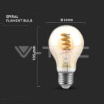 V-TAC VT-217335 LED Крушка 4W E27 Filament A60 Aмбър 1800К