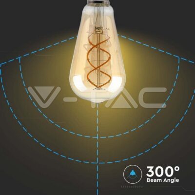 V-TAC VT-217416 LED Крушка 5W Filament E27 ST64 Амбър Димираща 2200K