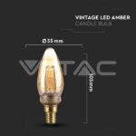 V-TAC VT-217472 LED Крушка 2W Filament E14 Кендъл Амбър Арт 1800K