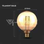 V-TAC VT-217475 LED Крушка 4W Filament E27 G125 Амбър ART 1800К