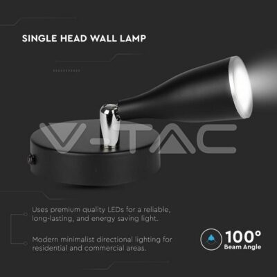 V-TAC VT-218676 4.5W LED Единична Спот Лампа 3000К Черна С Ключ