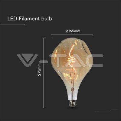 V-TAC VT-23168 LED Крушка 4W Filament Спирала A165S 2700K Амбър