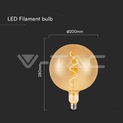 V-TAC VT-23169 LED Крушка 4W Filament Спирала G200 2700K Амбър