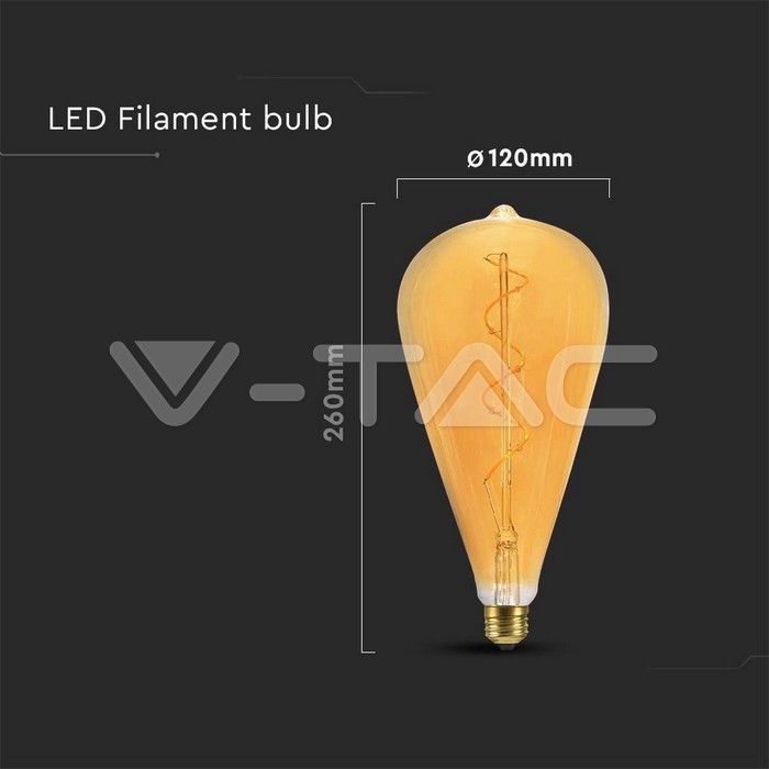 V-TAC VT-23172 LED Крушка 4W Filament Спирала ST120 2700K Амбър