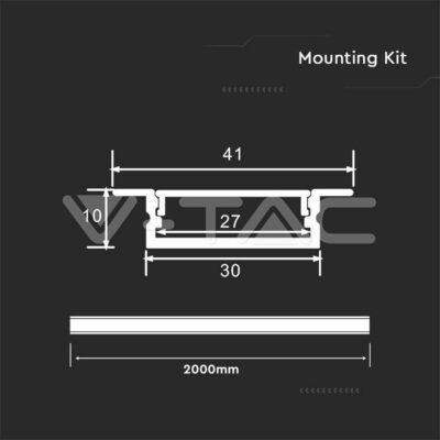 V-TAC VT-23177 Монтажен Kит с Дифузер Перца 2000*30*10мм за LED Лента Алуминиев 2м.