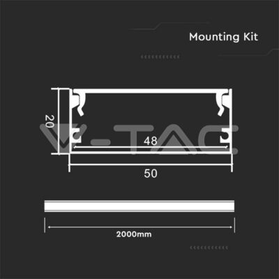 V-TAC VT-23178 Монтажен Kит с Дифузер 2000*50*20мм за LED Лента Алуминиев 2м.